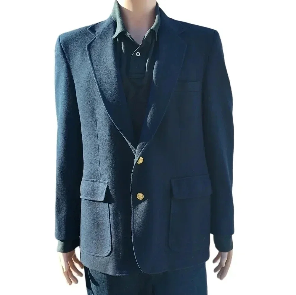 Haggar Mens 100% Pure Wool Mens Suit Jacket Gold Buttons Size 42 in Blue